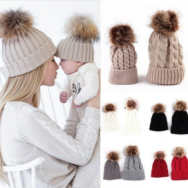 Kids Toddler Children Warm Knit Beanie Hat Boys Girls Fur Pom Bobble Crochet Cap Kids Toddler Children Warm Knit Beanie Hat Boys Girls Fur Pom Bobble Crochet Cap